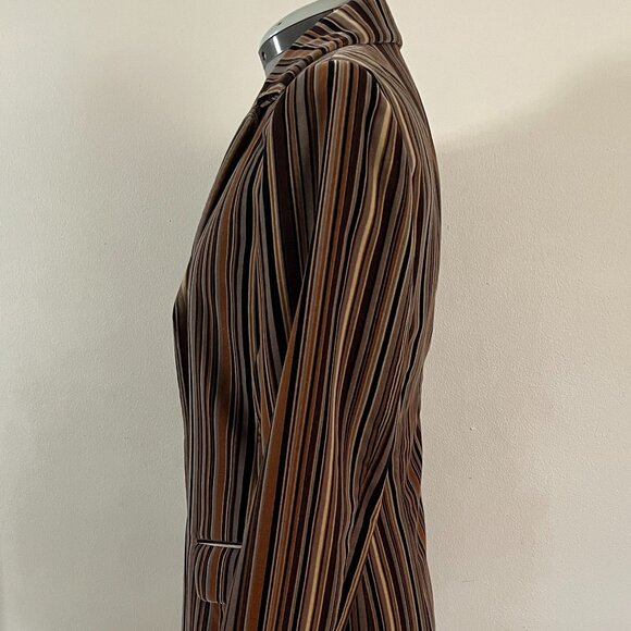 Lafayette 148 Sz 6 Velvet Brown Multi Stripe Chesterfield Single Breasted Coat - Picture 3 of 10